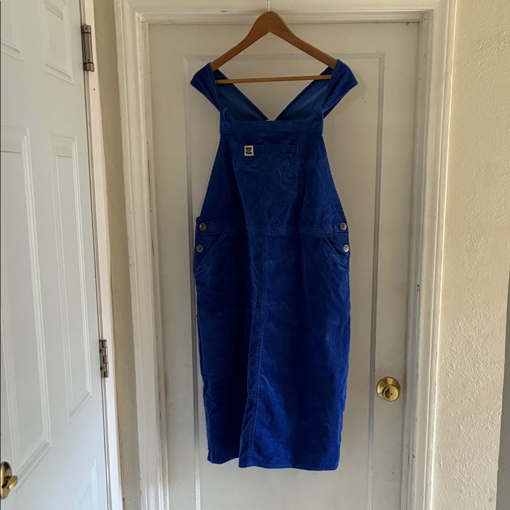 Lucy & Yak Vibrant Blue Corduroy Pinafore Dress